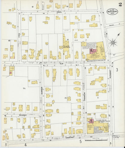 Sanborn Fire Insurance Map from Marlborough, Middlesex County, Massachusetts (1901), Sheet #0002 - Historic Sanborn Fire Insurance Map Print, vintage old map wall art, antique decor, genealogy gift, Massachusetts Massachusetts map
