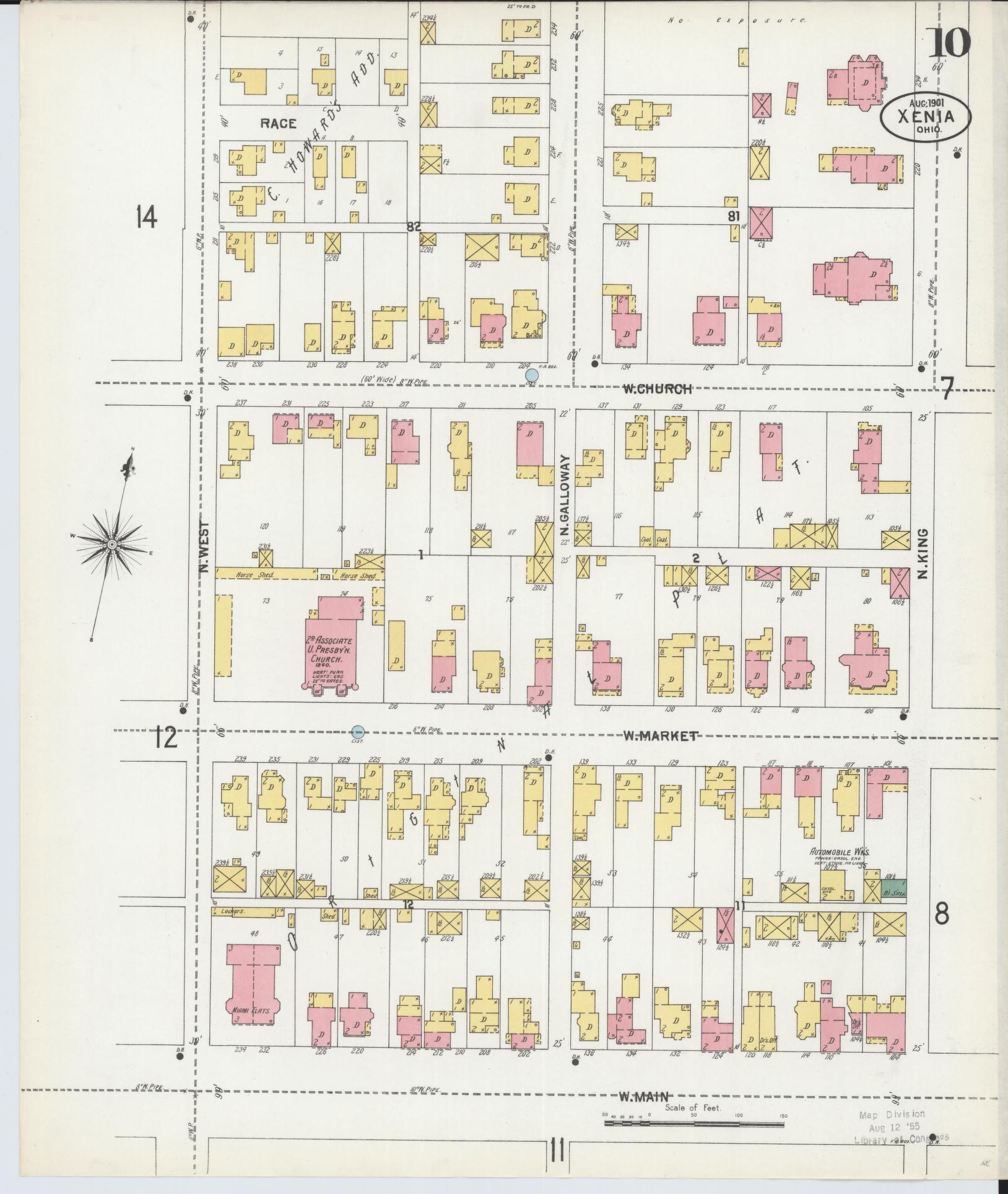 Sanborn Fire Insurance Map from Xenia, Greene County, Ohio (1901), Sheet #0010 - Historic Sanborn Fire Insurance Map Print, vintage old map wall art, antique decor, genealogy gift, Ohio Ohio map