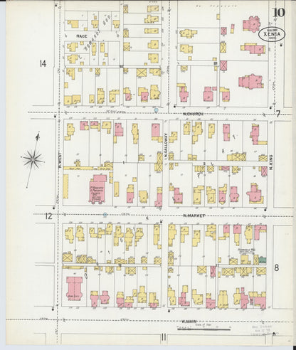 Sanborn Fire Insurance Map from Xenia, Greene County, Ohio (1901), Sheet #0010 - Historic Sanborn Fire Insurance Map Print, vintage old map wall art, antique decor, genealogy gift, Ohio Ohio map