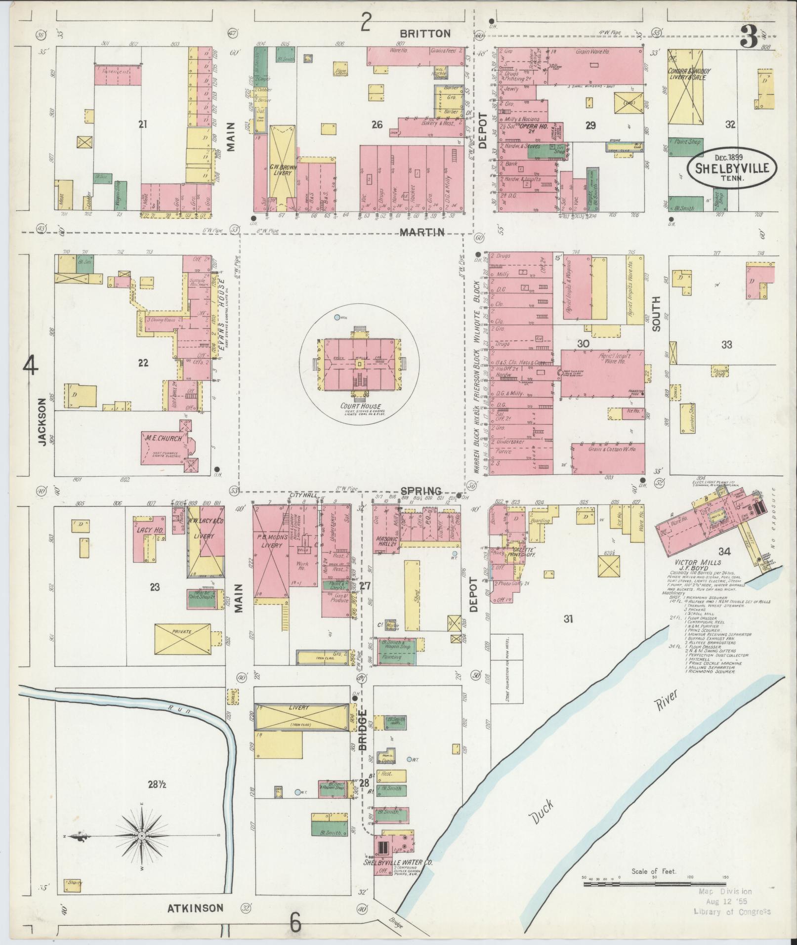 Sanborn Fire Insurance Map from Shelbyville, Bedford County, Tennessee (1899), Sheet #0003 - Complete Map Set gallery image, historic Sanborn map, vintage wall art, Tennessee Tennessee