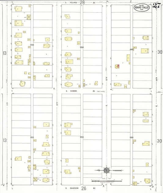 Sanborn Fire Insurance Map from Idaho Falls, Bonneville County, Idaho (1921), Sheet #0027 - Historic Sanborn Fire Insurance Map Print, vintage old map wall art, antique decor, genealogy gift, Idaho Idaho map
