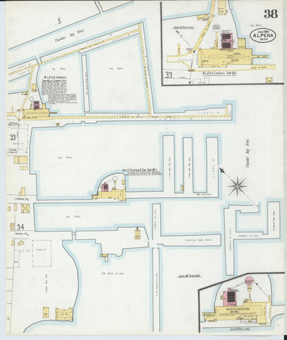 Sanborn Fire Insurance Map from Alpena, Alpena County, Michigan (1901), Sheet #0038 - Historic Sanborn Fire Insurance Map Print, vintage old map wall art, antique decor, genealogy gift, Michigan Michigan map