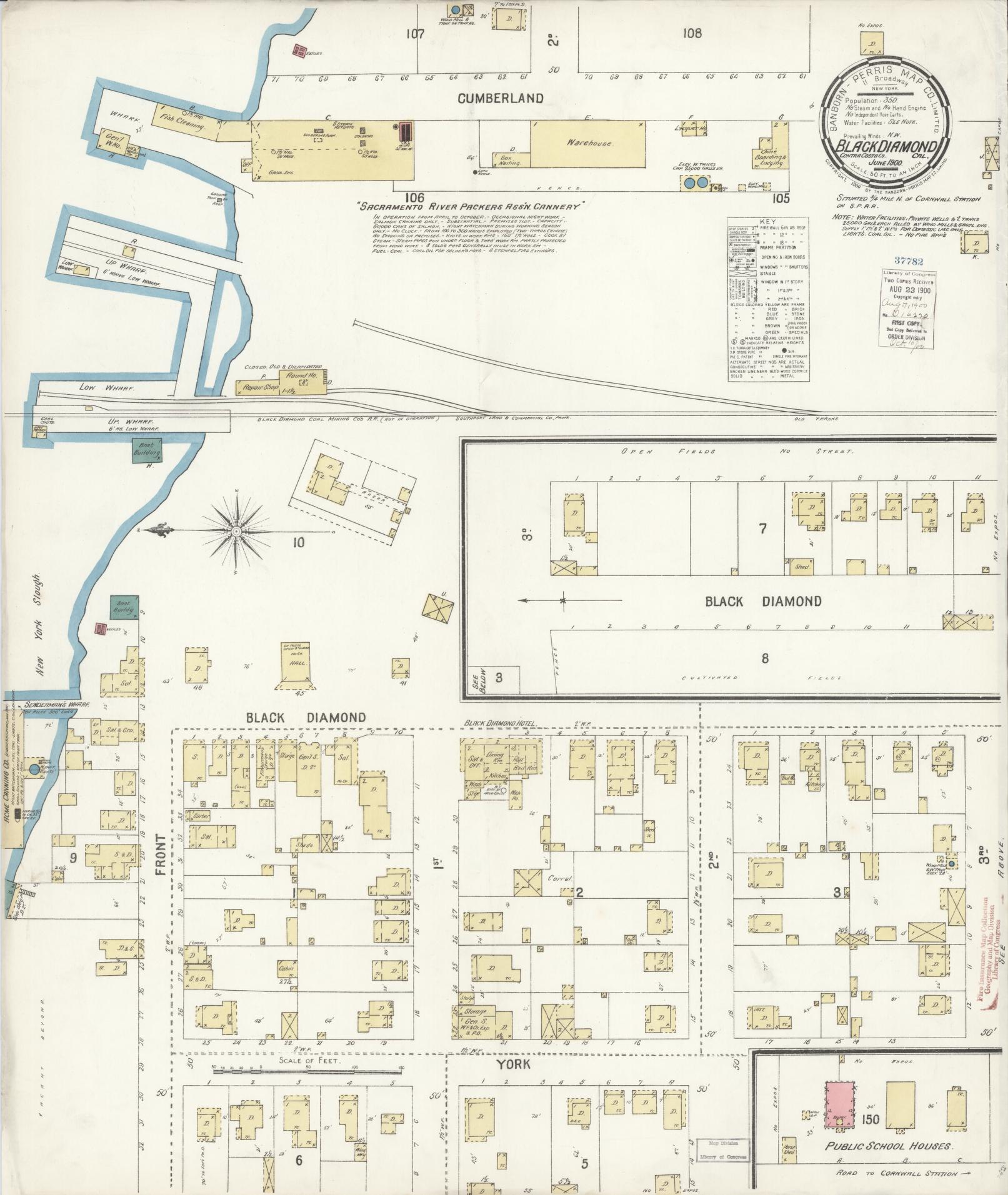 Sanborn Fire Insurance Map from Black Diamond, Contra Costa, California (1900), Sheet #0001 - Historic Sanborn Fire Insurance Map Print, vintage old map wall art, antique decor, genealogy gift, California California map