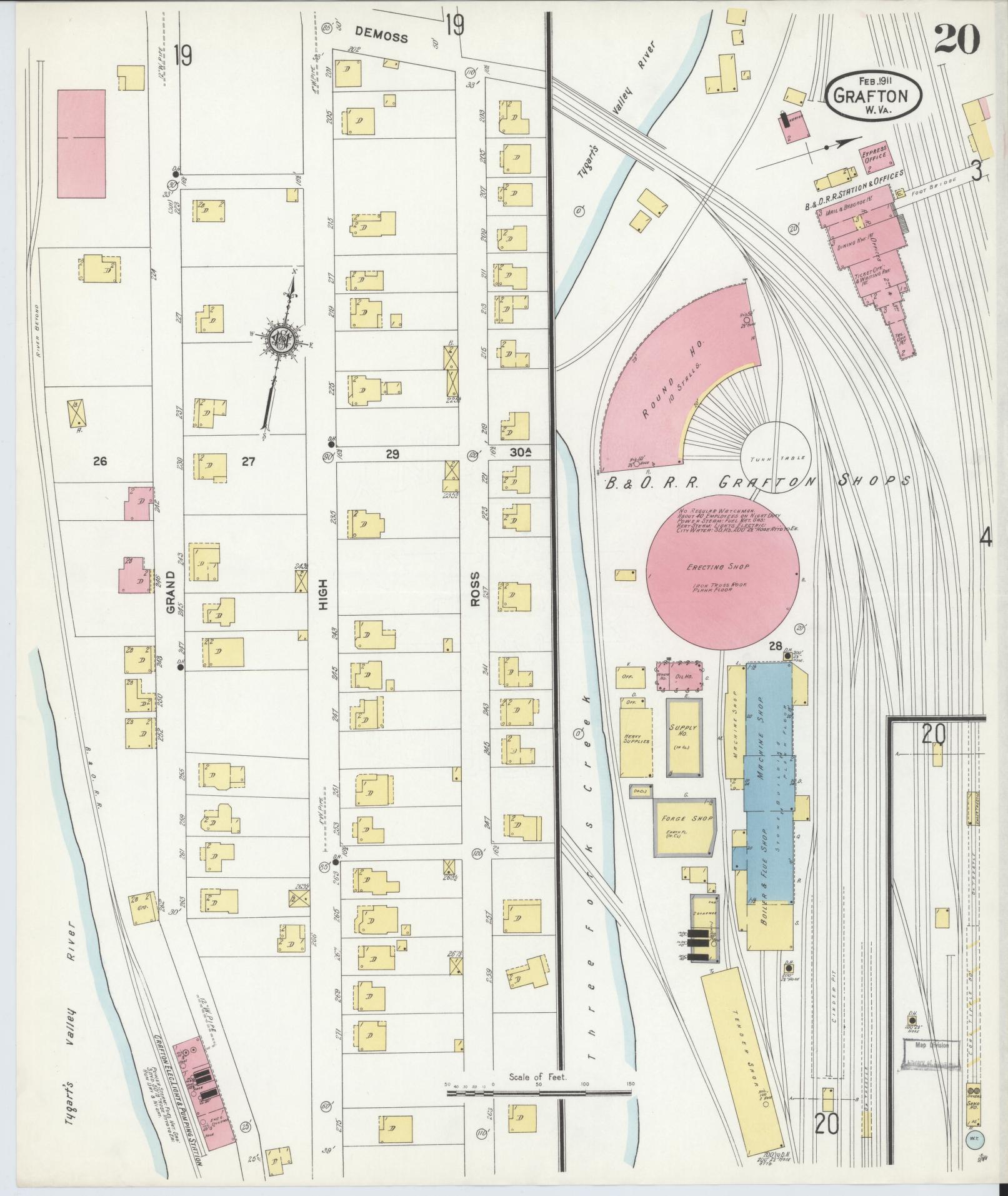 Sanborn Fire Insurance Map from Grafton, Taylor County, West Virginia (1911), Sheet #0020 - Historic Sanborn Fire Insurance Map Print, vintage old map wall art, antique decor, genealogy gift, West Virginia West Virginia map
