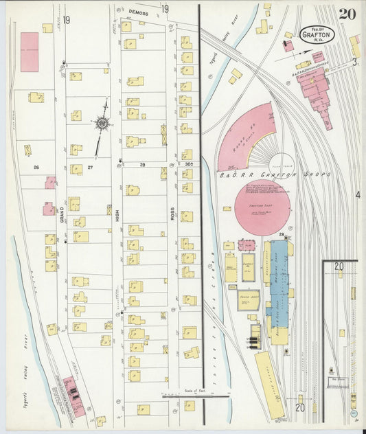 Sanborn Fire Insurance Map from Grafton, Taylor County, West Virginia (1911), Sheet #0020 - Historic Sanborn Fire Insurance Map Print, vintage old map wall art, antique decor, genealogy gift, West Virginia West Virginia map
