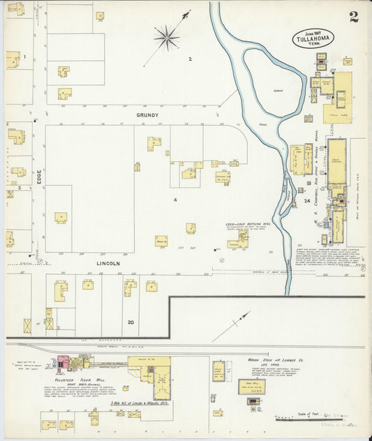 Sanborn Fire Insurance Map from Tullahoma, Coffee County, Tennessee (1907), Sheet #0002 - Historic Sanborn Fire Insurance Map Print, vintage old map wall art, antique decor, genealogy gift, Tennessee Tennessee map