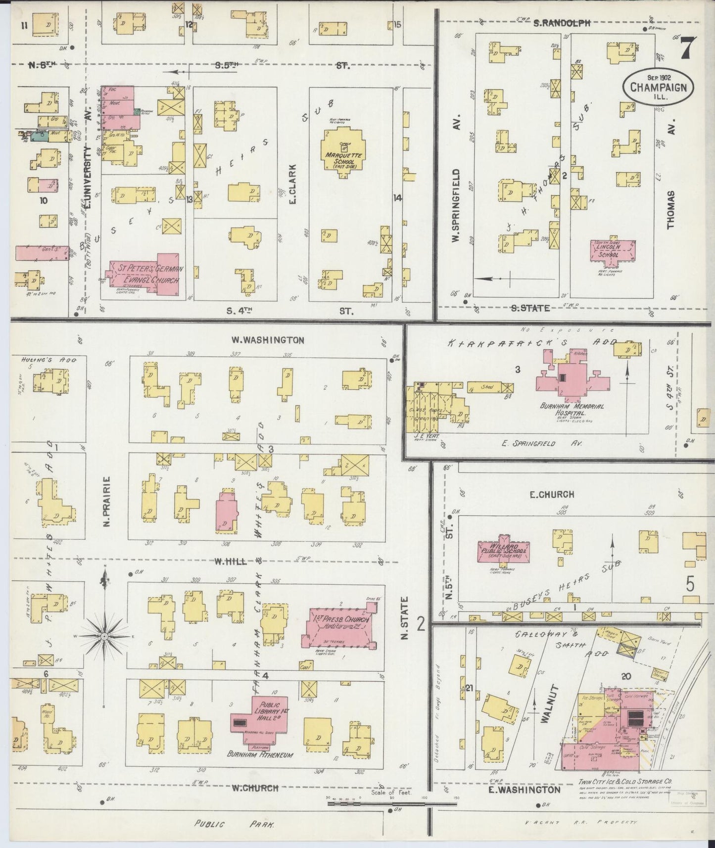 Sanborn Fire Insurance Map from Champaign, Champaign County, Illinois (1902), Sheet #0007 - Complete Map Set gallery image, historic Sanborn map, vintage wall art, Illinois Illinois