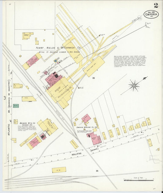 Sanborn Fire Insurance Map from Emporia, Independent Cities, Virginia (1909), Sheet #0002 - Historic Sanborn Fire Insurance Map Print, vintage old map wall art, antique decor, genealogy gift, Virginia Virginia map