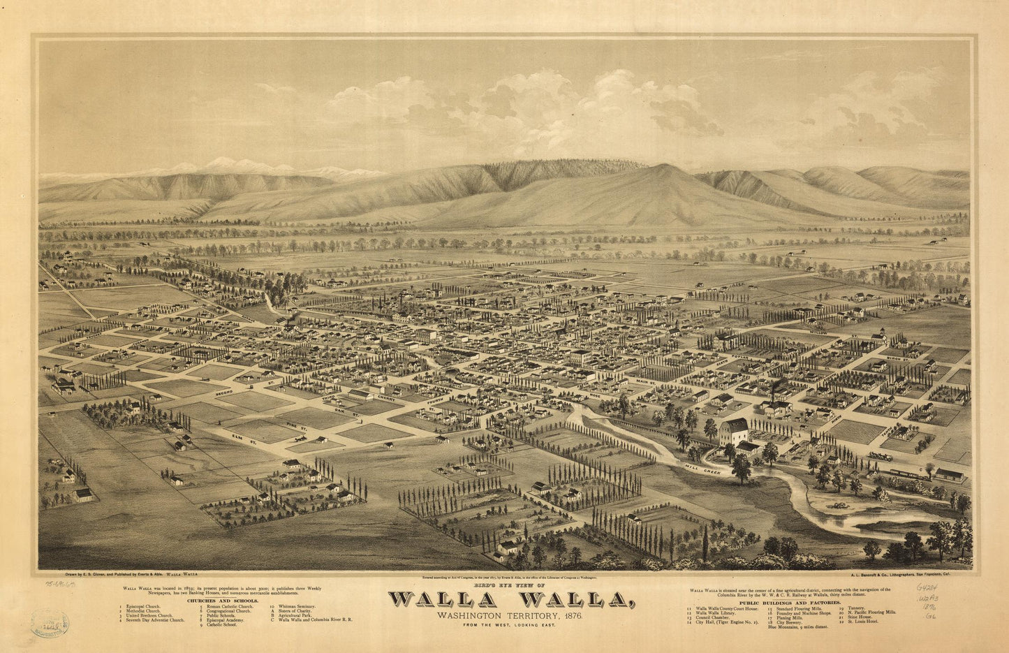 Bird's eye view of Walla Walla, Washington Territory 1876. (1876) – Historic Bird’s-Eye View Panorama Print