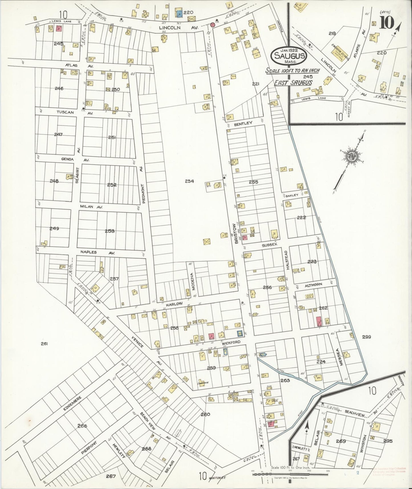 Sanborn Fire Insurance Map from Saugus, Essex County, Massachusetts (1922), Sheet #0010 - Complete Map Set gallery image, historic Sanborn map, vintage wall art, Massachusetts Massachusetts
