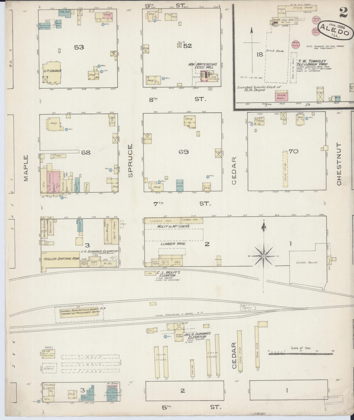 Sanborn Fire Insurance Map from Aledo, Mercer County, Illinois (1885), Sheet #0002 - Complete Map Set gallery image, historic Sanborn map, vintage wall art, Illinois Illinois