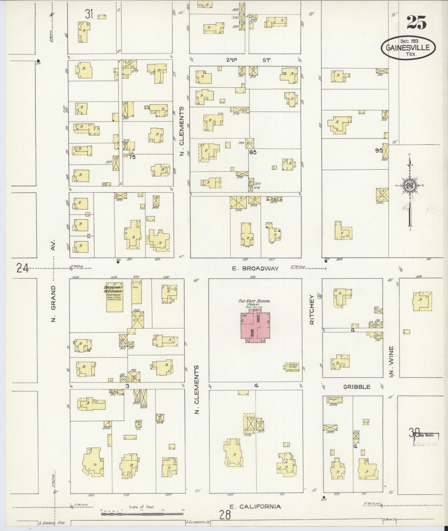 Sanborn Fire Insurance Map from Gainesville, Cooke County, Texas (1913), Sheet #0025 - Complete Map Set gallery image, historic Sanborn map, vintage wall art, Texas Texas