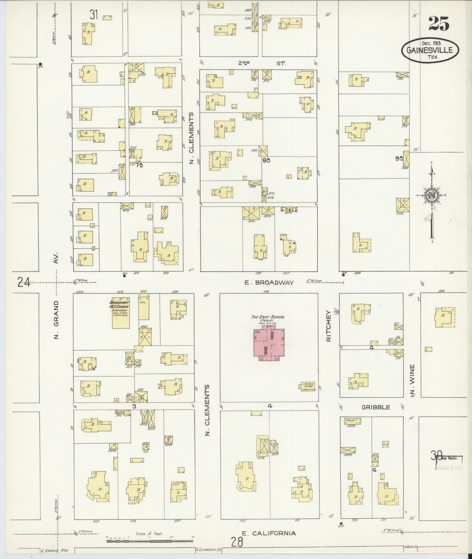 Sanborn Fire Insurance Map from Gainesville, Cooke County, Texas (1913), Sheet #0025 - Complete Map Set gallery image, historic Sanborn map, vintage wall art, Texas Texas