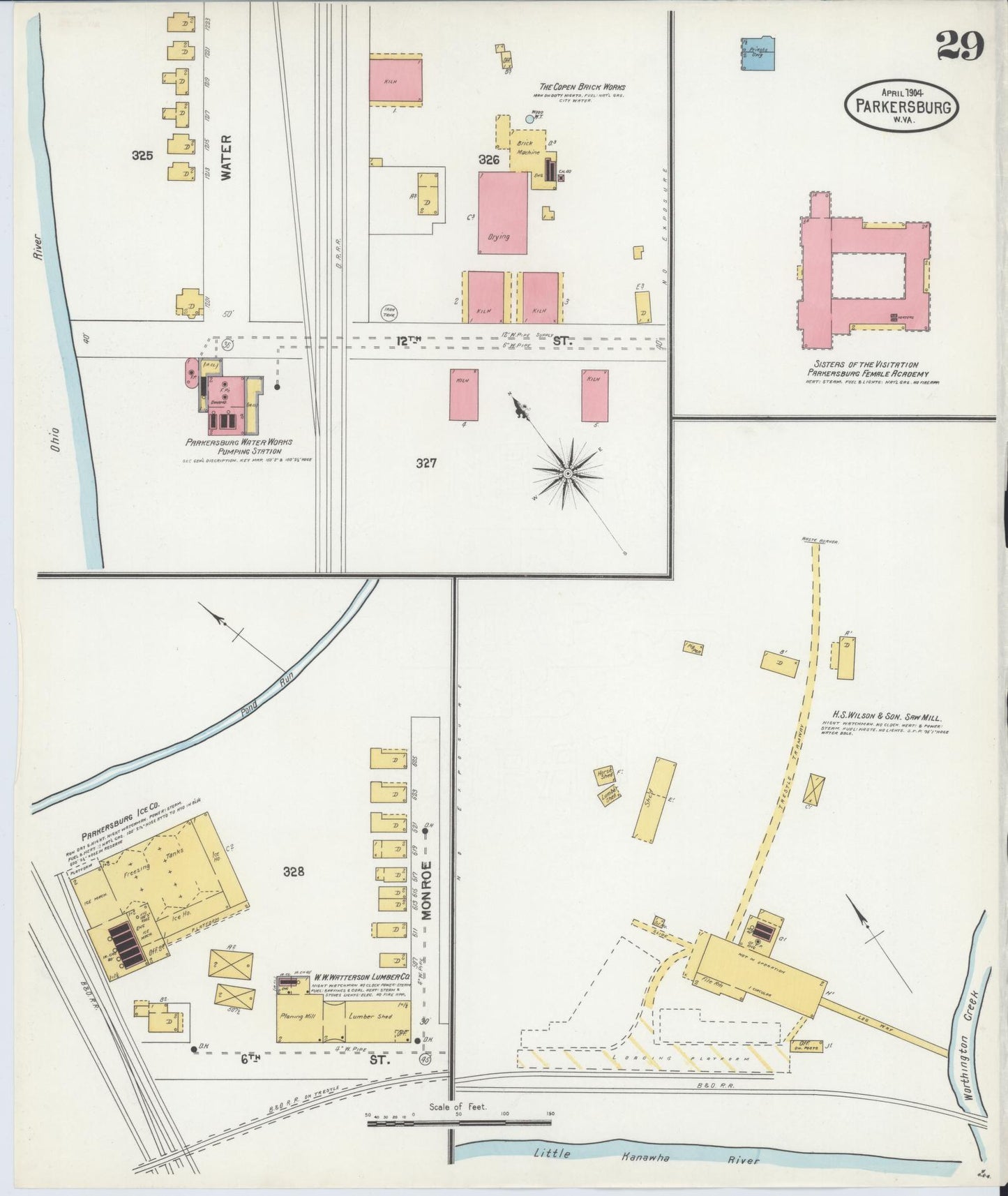 Sanborn Fire Insurance Map from Parkersburg, Wood County, West Virginia (1904), Sheet #0029 - Historic Sanborn Fire Insurance Map Print, vintage old map wall art, antique decor, genealogy gift, West Virginia West Virginia map
