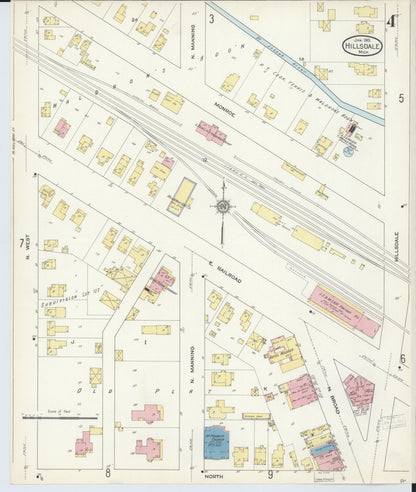 Sanborn Fire Insurance Map from Hillsdale, Hillsdale County, Michigan (1913), Sheet #0004 - Complete Map Set gallery image, historic Sanborn map, vintage wall art, Michigan Michigan