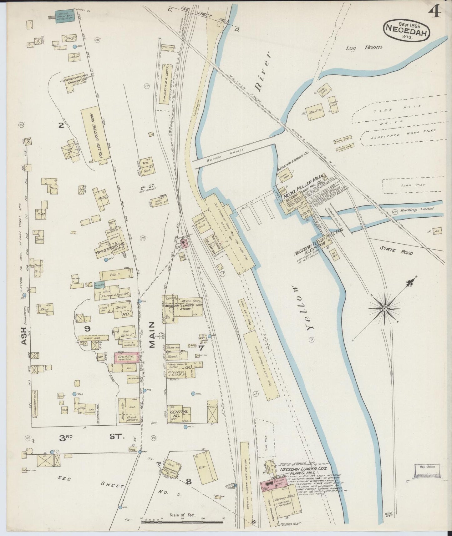Sanborn Fire Insurance Map from Necedah, Juneau County, Wisconsin (1885), Sheet #0004 - Historic Sanborn Fire Insurance Map Print, vintage old map wall art, antique decor, genealogy gift, Wisconsin Wisconsin map