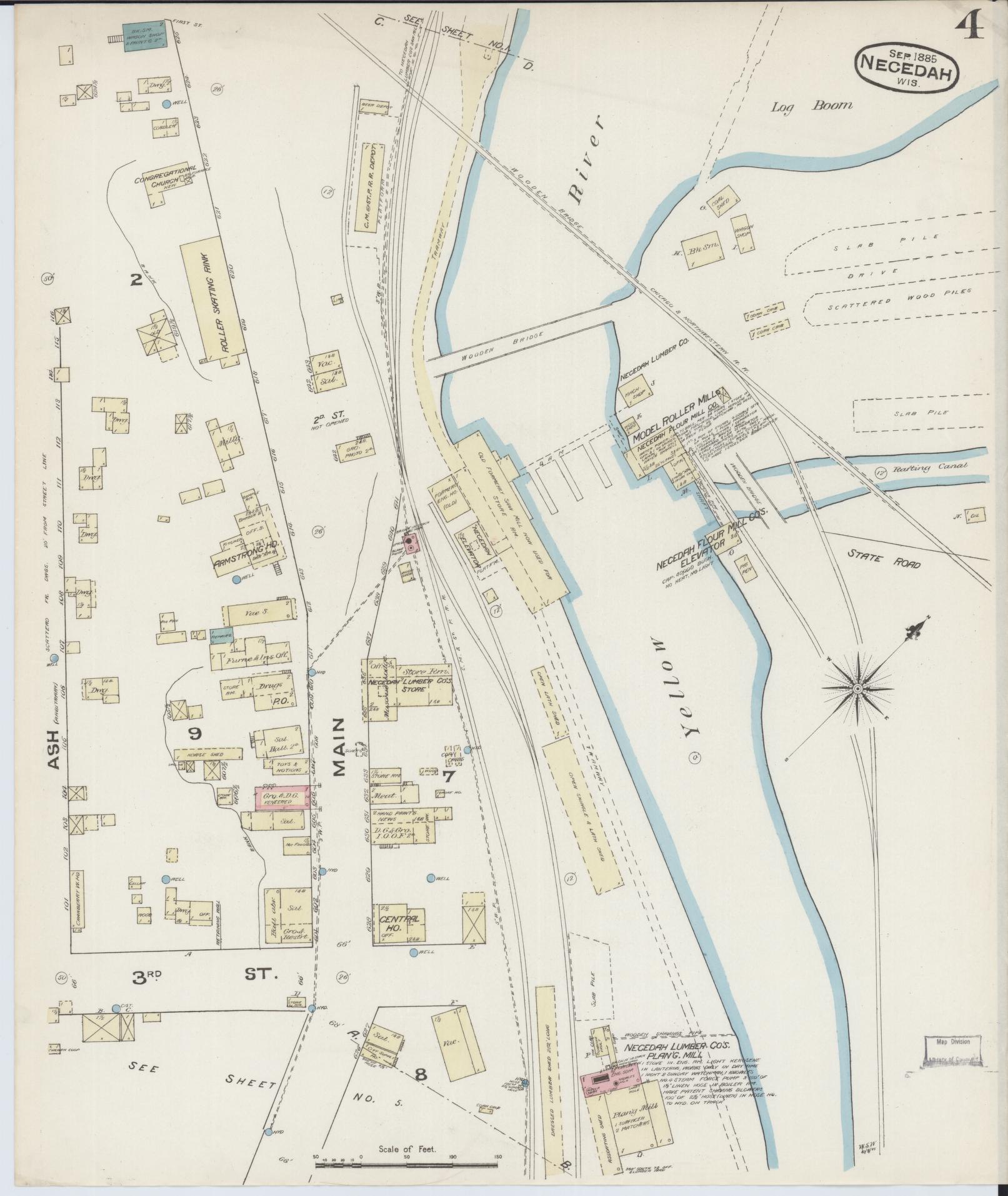Sanborn Fire Insurance Map from Necedah, Juneau County, Wisconsin (1885), Sheet #0004 - Historic Sanborn Fire Insurance Map Print, vintage old map wall art, antique decor, genealogy gift, Wisconsin Wisconsin map