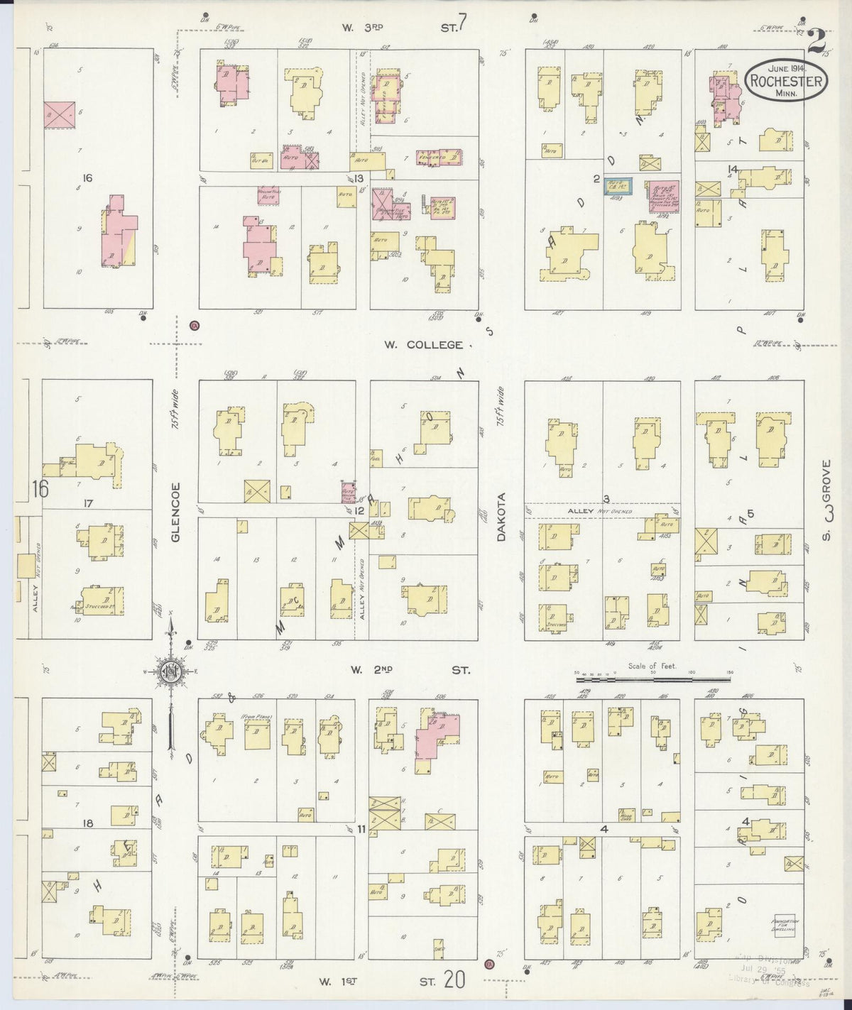 Sanborn Fire Insurance Map from Rochester, Olmsted County, Minnesota (1914), Sheet #0002 - Historic Sanborn Fire Insurance Map Print, vintage old map wall art, antique decor, genealogy gift, Minnesota Minnesota map
