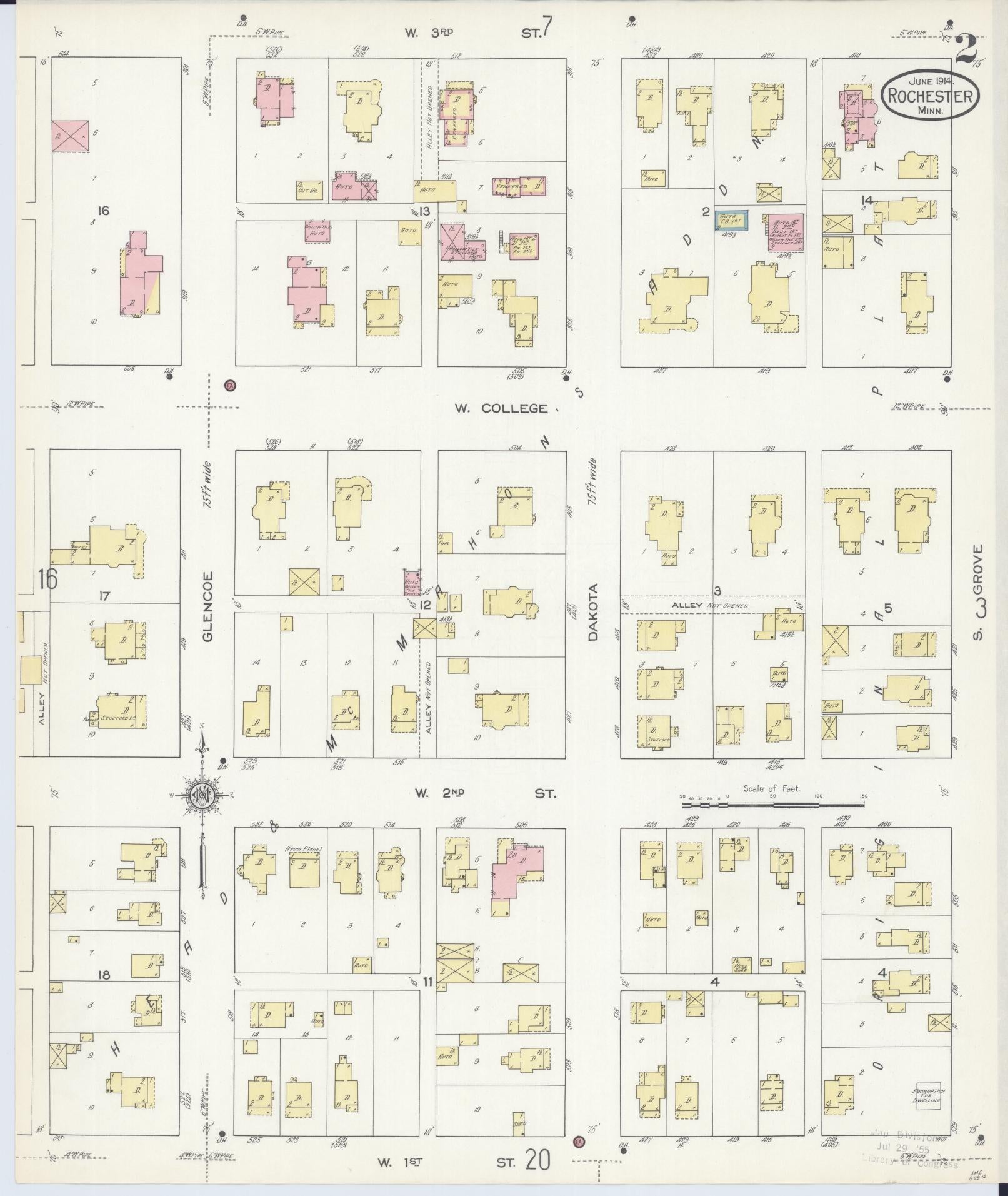 Sanborn Fire Insurance Map from Rochester, Olmsted County, Minnesota (1914), Sheet #0002 - Historic Sanborn Fire Insurance Map Print, vintage old map wall art, antique decor, genealogy gift, Minnesota Minnesota map
