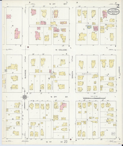 Sanborn Fire Insurance Map from Rochester, Olmsted County, Minnesota (1914), Sheet #0002 - Historic Sanborn Fire Insurance Map Print, vintage old map wall art, antique decor, genealogy gift, Minnesota Minnesota map