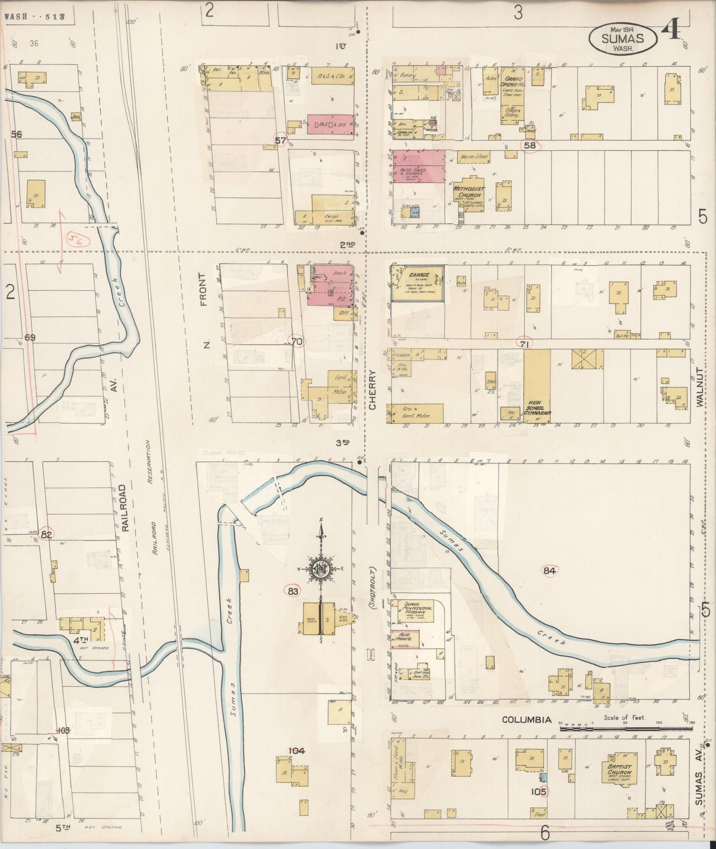 Sanborn Fire Insurance Map from Sumas, Whatcom County, Washington (1932), Sheet #0004 - Historic Sanborn Fire Insurance Map Print, vintage old map wall art, antique decor, genealogy gift, Washington Washington map