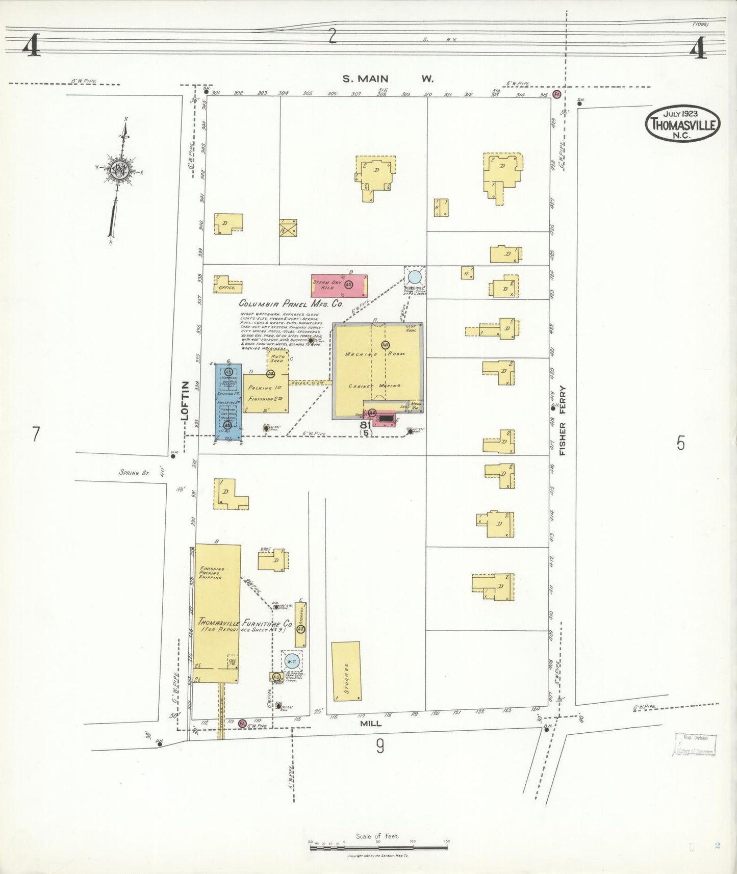 Sanborn Fire Insurance Map from Thomasville, Davidson County, North Carolina (1923), Sheet #0004 - Historic Sanborn Fire Insurance Map Print, vintage old map wall art, antique decor, genealogy gift, North Carolina North Carolina map