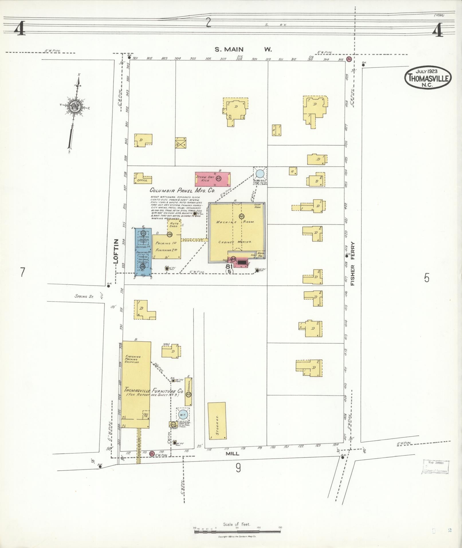 Sanborn Fire Insurance Map from Thomasville, Davidson County, North Carolina (1923), Sheet #0004 - Historic Sanborn Fire Insurance Map Print, vintage old map wall art, antique decor, genealogy gift, North Carolina North Carolina map