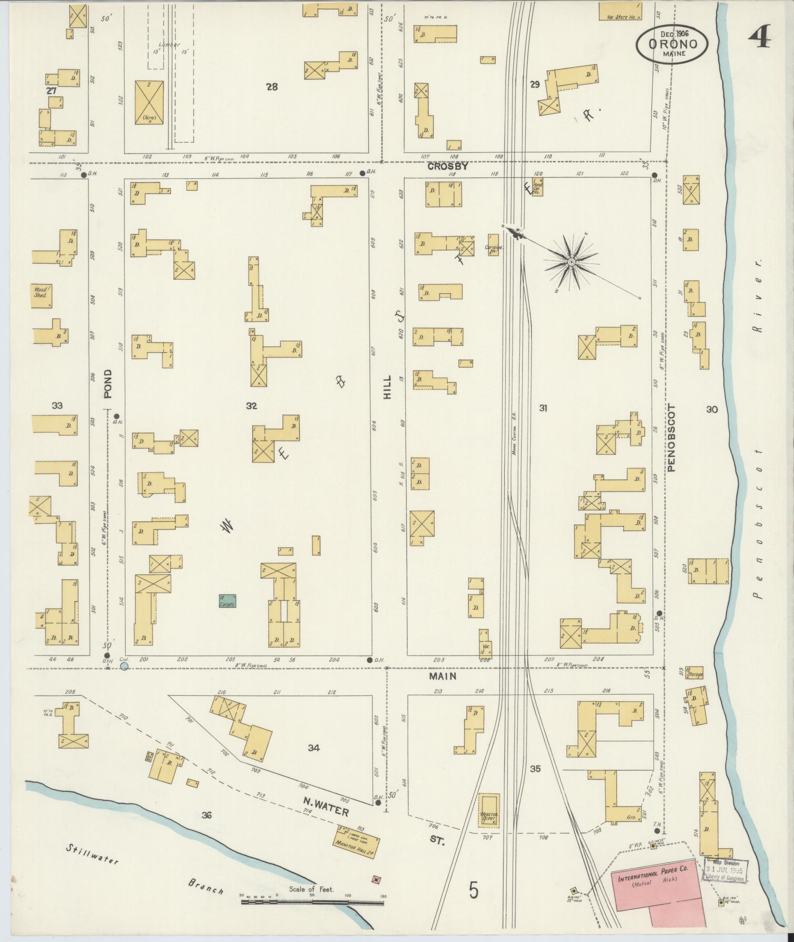 Sanborn Fire Insurance Map from Orono, Penobscot County, Maine (1906), Sheet #0004 - Complete Map Set gallery image, historic Sanborn map, vintage wall art, Maine Maine