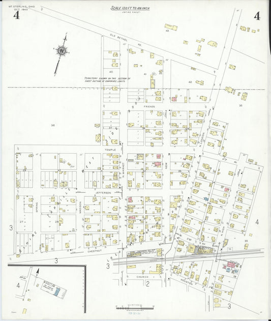 Sanborn Fire Insurance Map from Mount Sterling, Madison County, Ohio (1940), Sheet #0004 - Historic Sanborn Fire Insurance Map Print, vintage old map wall art, antique decor, genealogy gift, Ohio Ohio map