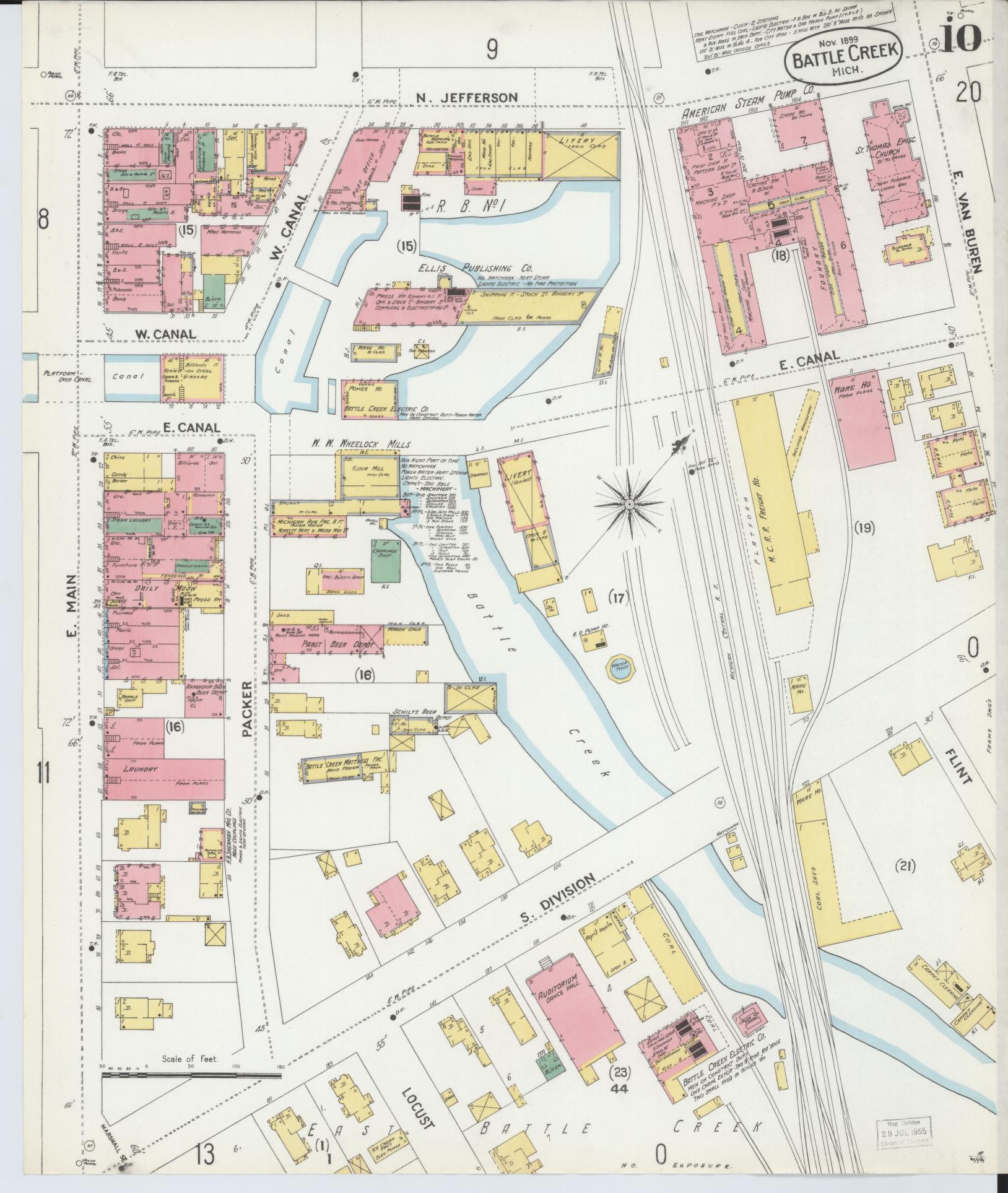 Sanborn Fire Insurance Map from Battle Creek, Calhoun County, Michigan (1899), Sheet #0010 - Historic Sanborn Fire Insurance Map Print, vintage old map wall art, antique decor, genealogy gift, Michigan Michigan map