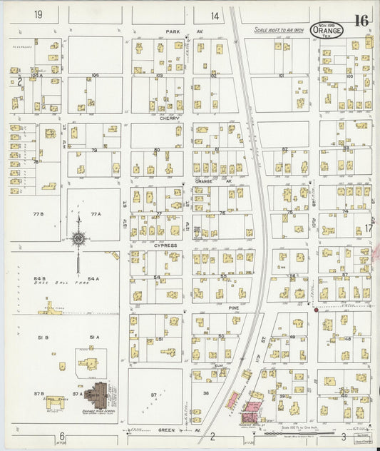 Sanborn Fire Insurance Map from Orange, Orange County, Texas (1919), Sheet #0016 - Historic Sanborn Fire Insurance Map Print, vintage old map wall art, antique decor, genealogy gift, Texas Texas map