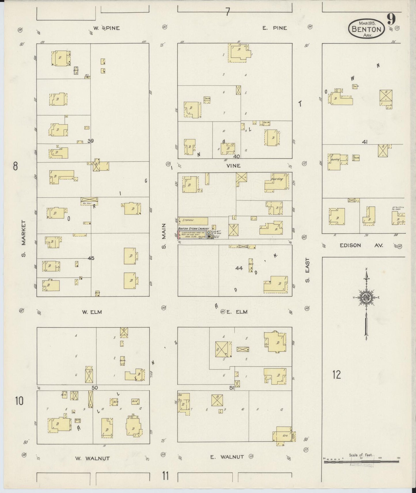 Sanborn Fire Insurance Map from Benton, Saline County, Arkansas (1915), Sheet #0009 - Historic Sanborn Fire Insurance Map Print, vintage old map wall art, antique decor, genealogy gift, Arkansas Arkansas map