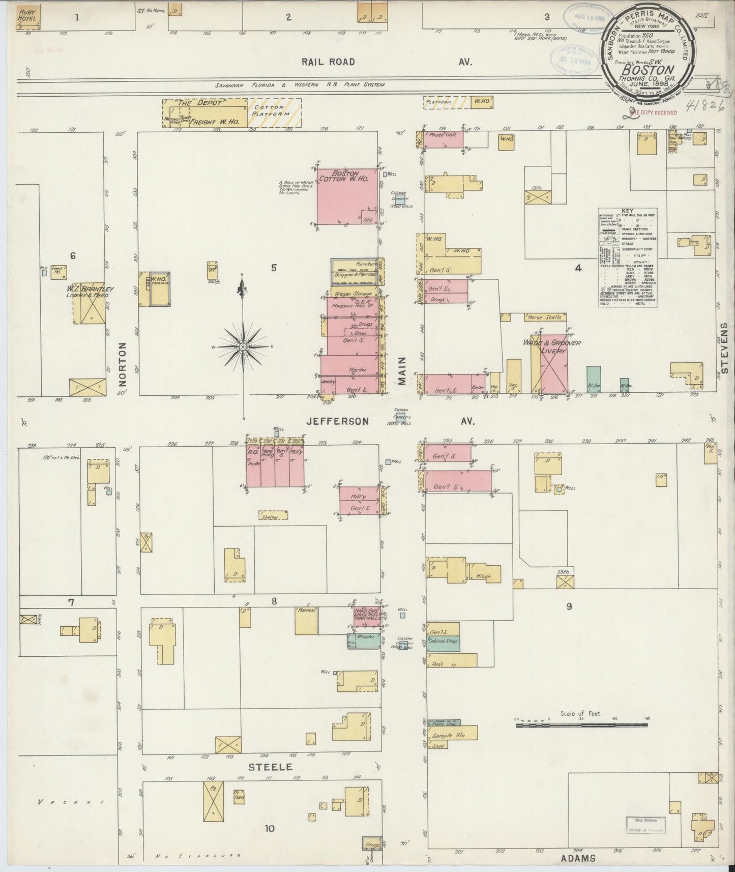 Sanborn Fire Insurance Map from Boston, Thomas County, Georgia (1898), Sheet #0001 - Historic Sanborn Fire Insurance Map Print, vintage old map wall art, antique decor, genealogy gift, Georgia Georgia map
