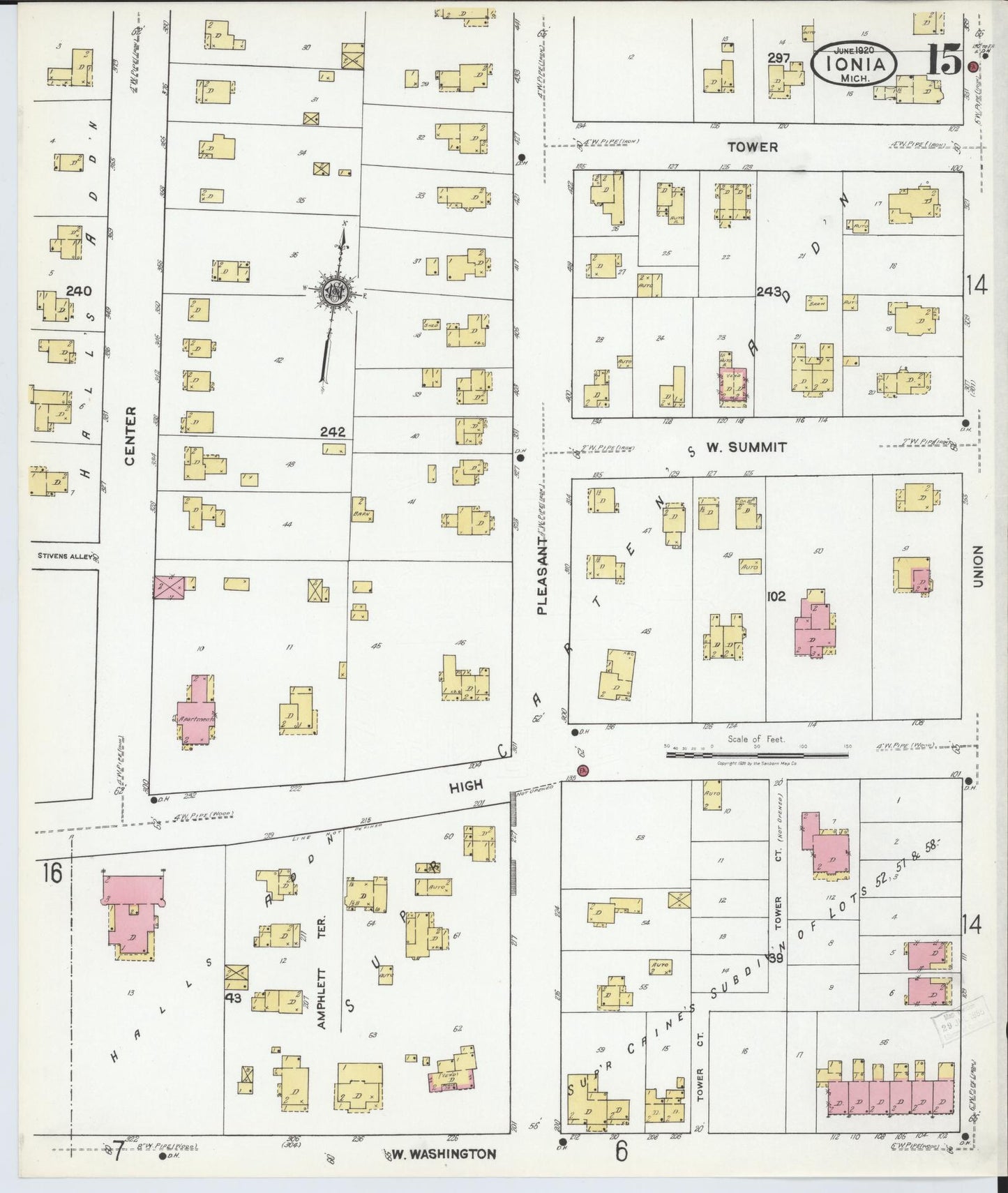 Sanborn Fire Insurance Map from Ionia, Ionia County, Michigan (1920), Sheet #0015 - Complete Map Set gallery image, historic Sanborn map, vintage wall art, Michigan Michigan