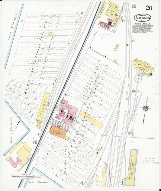 Sanborn Fire Insurance Map from Burlington, Chittenden County, Vermont (1919), Sheet #0020 - Historic Sanborn Fire Insurance Map Print, vintage old map wall art, antique decor, genealogy gift, Vermont Vermont map