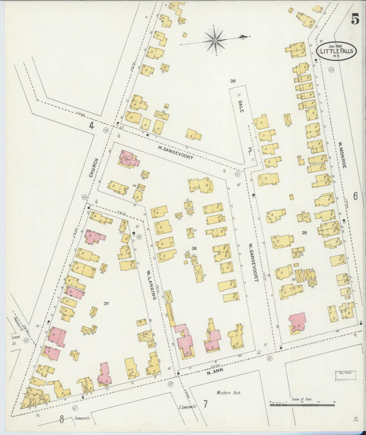 Sanborn Fire Insurance Map from Little Falls, Herkimer County, New York (1906), Sheet #0005 - Historic Sanborn Fire Insurance Map Print, vintage old map wall art, antique decor, genealogy gift, New York New York map