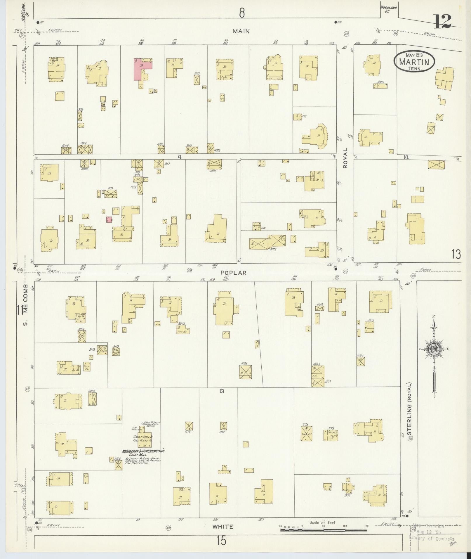 Sanborn Fire Insurance Map from Martin, Weakley County, Tennessee (1913), Sheet #0012 - Complete Map Set gallery image, historic Sanborn map, vintage wall art, Tennessee Tennessee