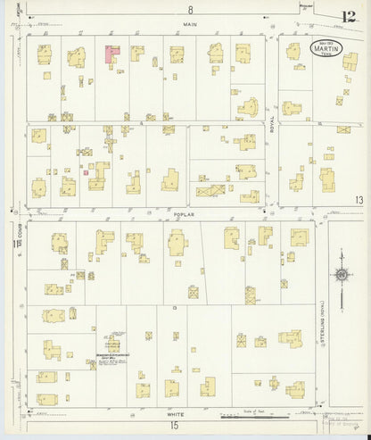 Sanborn Fire Insurance Map from Martin, Weakley County, Tennessee (1913), Sheet #0012 - Complete Map Set gallery image, historic Sanborn map, vintage wall art, Tennessee Tennessee