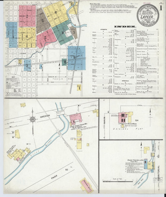 Sanborn Fire Insurance Map from Lapeer, Lapeer County, Michigan (1909), Sheet #0001 - Historic Sanborn Fire Insurance Map Print, vintage old map wall art, antique decor, genealogy gift, Michigan Michigan map
