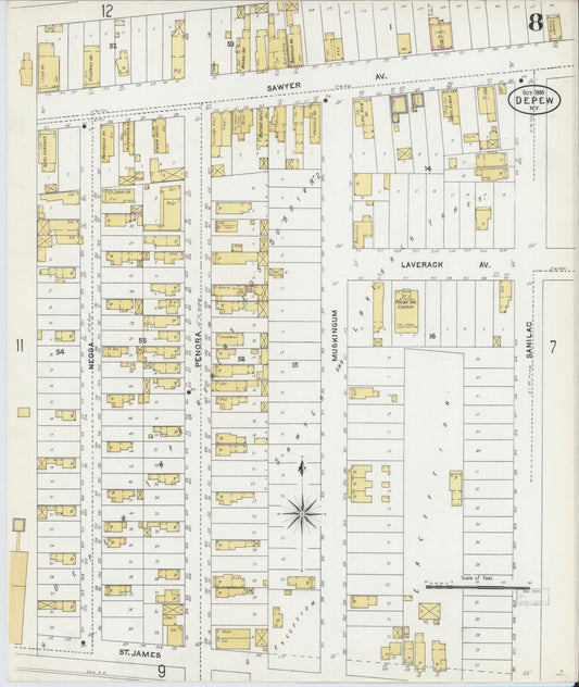 Sanborn Fire Insurance Map from Depew, Erie County, New York (1905), Sheet #0008 - Historic Sanborn Fire Insurance Map Print, vintage old map wall art, antique decor, genealogy gift, New York New York map