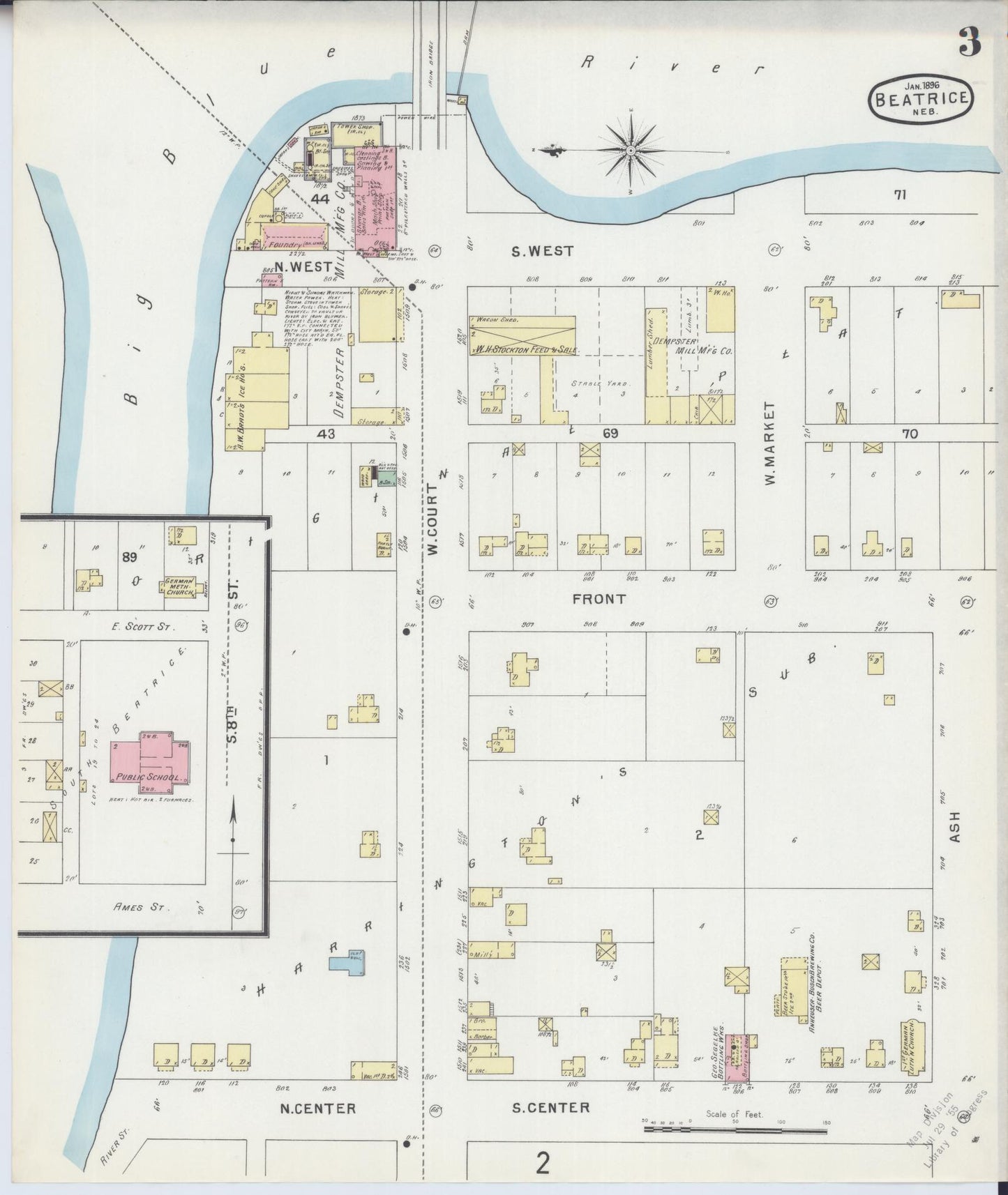 Sanborn Fire Insurance Map from Beatrice, Gage County, Nebraska (1896), Sheet #0003 - Complete Map Set gallery image, historic Sanborn map, vintage wall art, Nebraska Nebraska