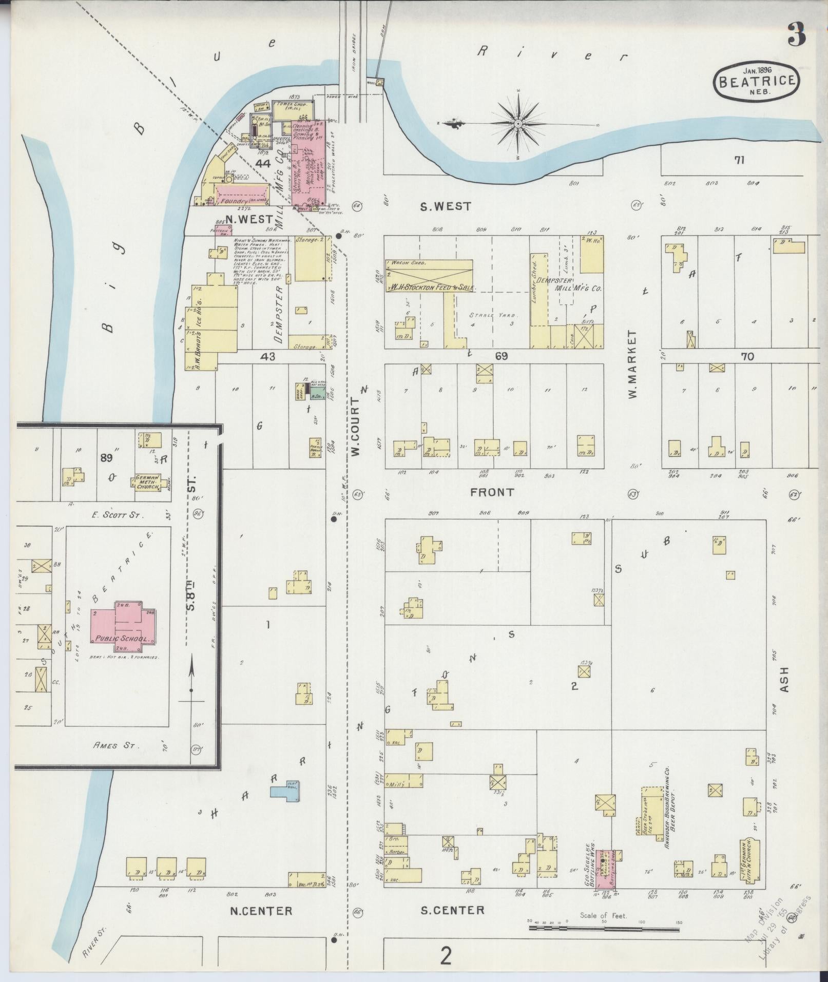 Sanborn Fire Insurance Map from Beatrice, Gage County, Nebraska (1896), Sheet #0003 - Complete Map Set gallery image, historic Sanborn map, vintage wall art, Nebraska Nebraska