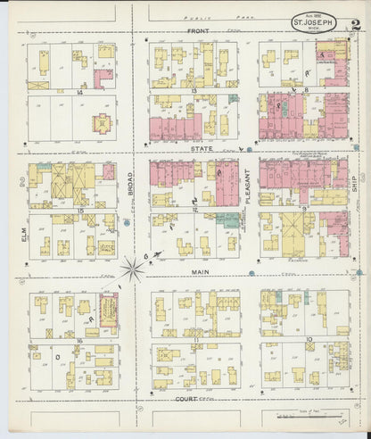 Sanborn Fire Insurance Map from Saint Joseph, Berrien County, Michigan (1892), Sheet #0002 - Complete Map Set gallery image, historic Sanborn map, vintage wall art, Michigan Michigan