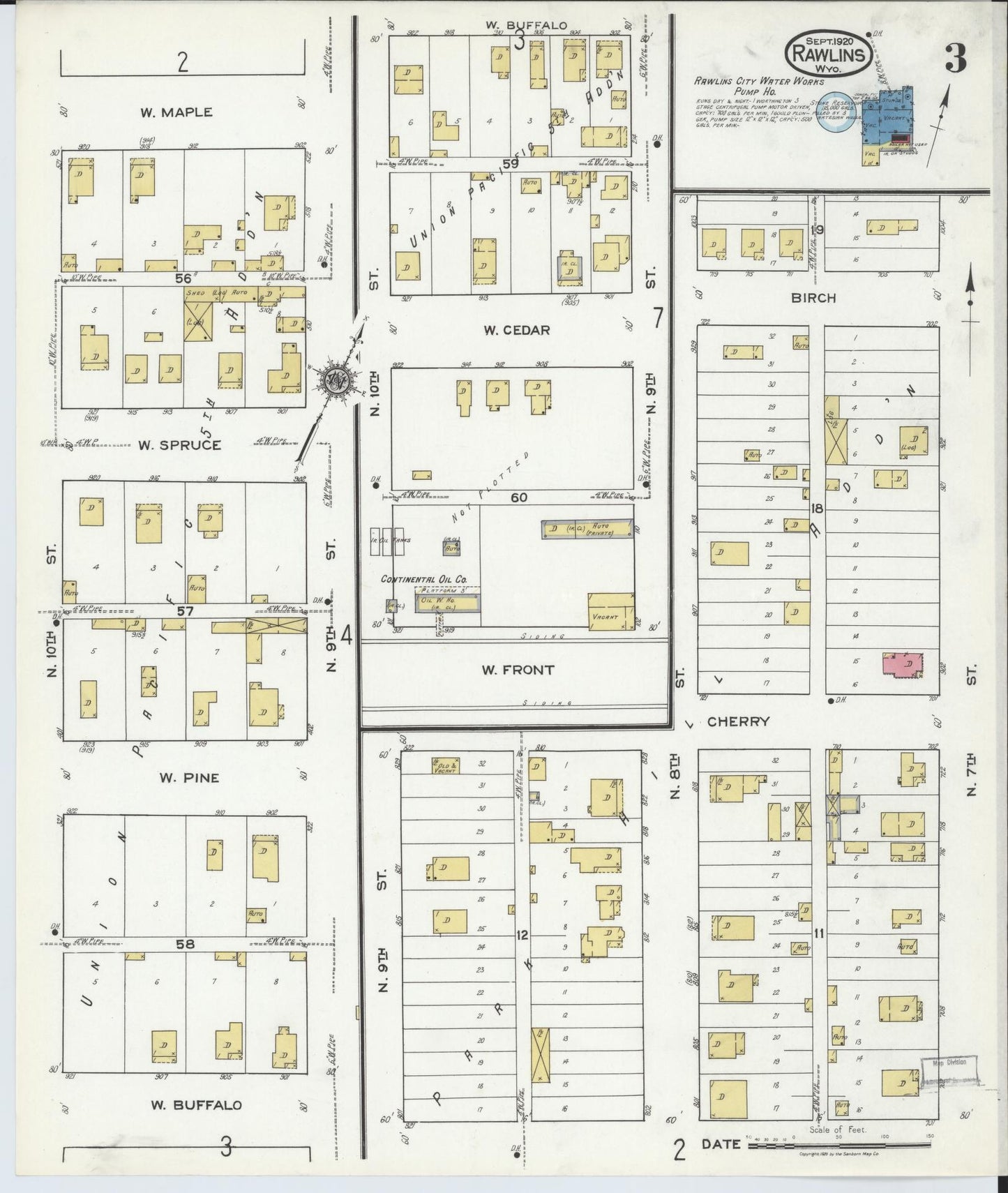 Sanborn Fire Insurance Map from Rawlins, Carbon County, Wyoming (1920), Sheet #0003 - Complete Map Set gallery image, historic Sanborn map, vintage wall art, Wyoming Wyoming