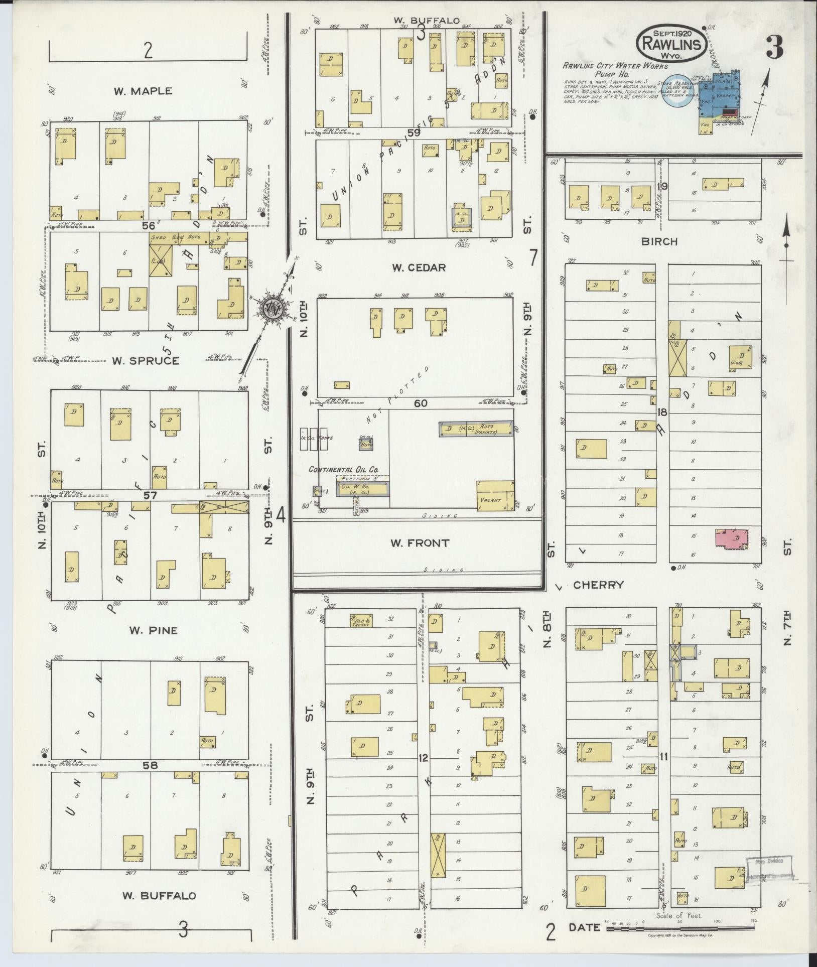 Sanborn Fire Insurance Map from Rawlins, Carbon County, Wyoming (1920), Sheet #0003 - Complete Map Set gallery image, historic Sanborn map, vintage wall art, Wyoming Wyoming