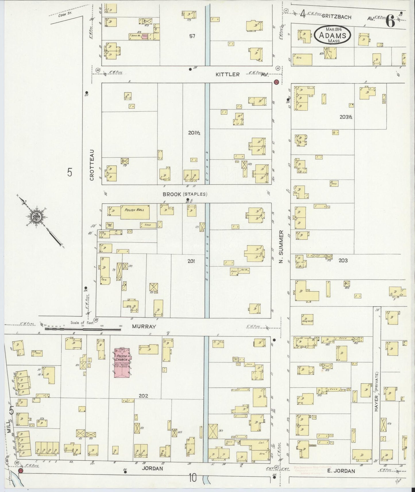 Sanborn Fire Insurance Map from Adams, Berkshire County, Massachusetts (1914), Sheet #0006 - Historic Sanborn Fire Insurance Map Print, vintage old map wall art, antique decor, genealogy gift, Massachusetts Massachusetts map