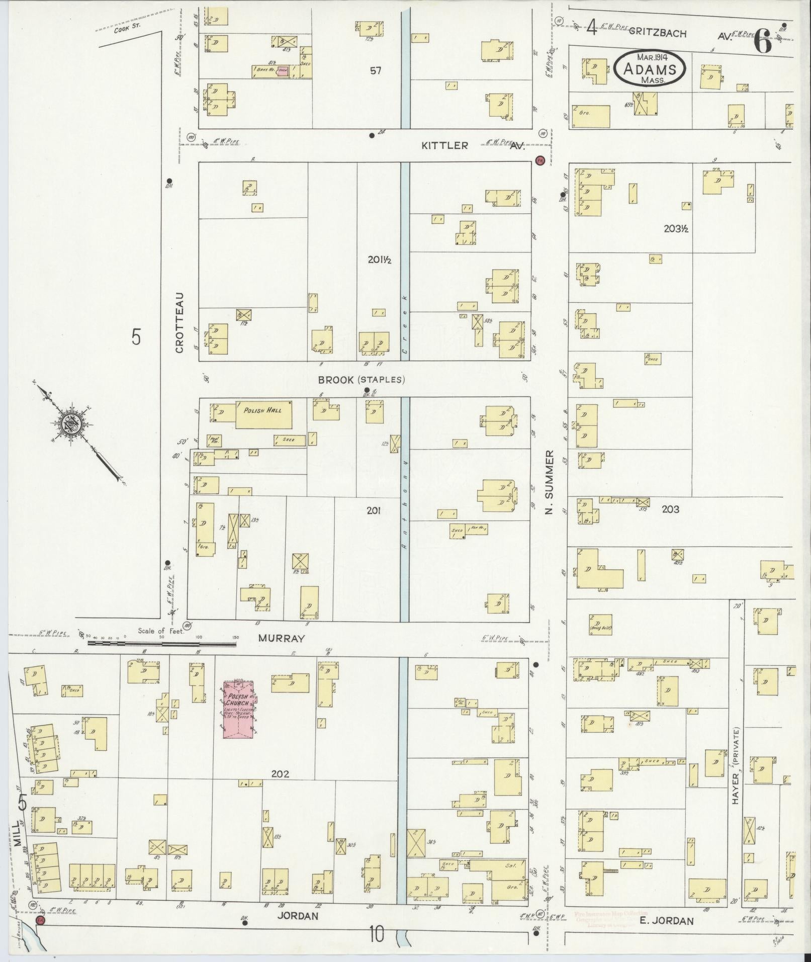 Sanborn Fire Insurance Map from Adams, Berkshire County, Massachusetts (1914), Sheet #0006 - Historic Sanborn Fire Insurance Map Print, vintage old map wall art, antique decor, genealogy gift, Massachusetts Massachusetts map