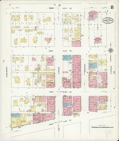 Sanborn Fire Insurance Map from Abilene, Dickinson County, Kansas (1912), Sheet #0008 - Complete Map Set gallery image, historic Sanborn map, vintage wall art, Kansas Kansas