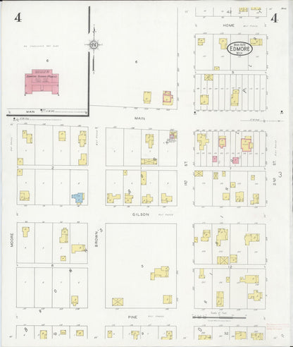 Sanborn Fire Insurance Map from Edmore, Montcalm County, Michigan (1929), Sheet #0004 - Historic Sanborn Fire Insurance Map Print, vintage old map wall art, antique decor, genealogy gift, Michigan Michigan map