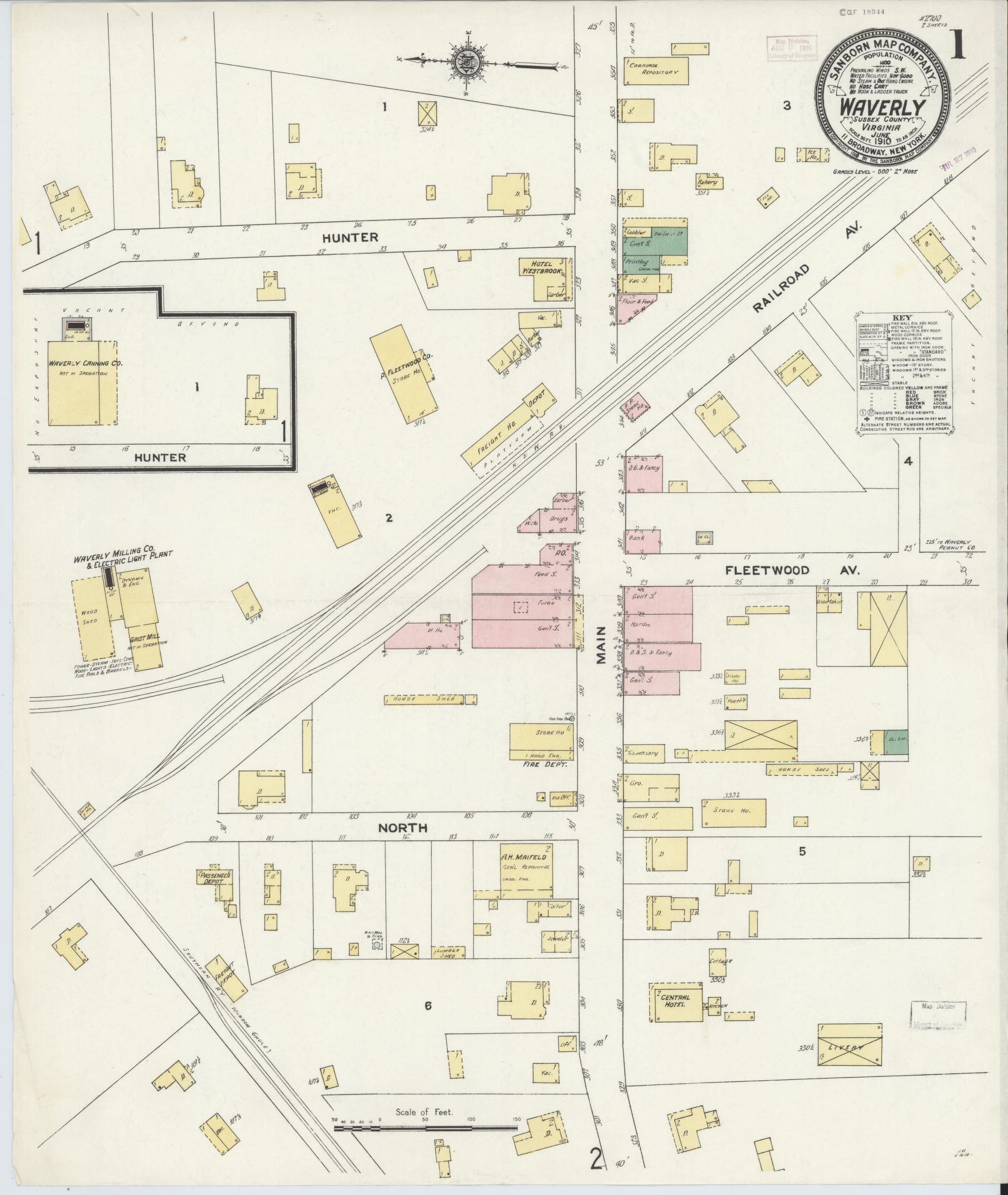 Sanborn Fire Insurance Map from Waverly, Sussex County, Virginia. (1910) – Historic Sanborn Fire Insurance Map Print